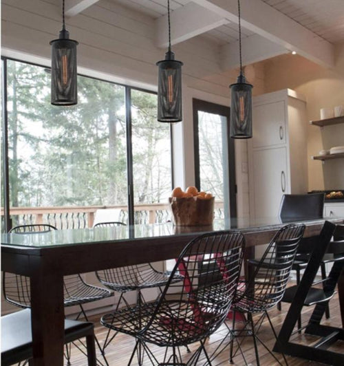 VENETO: Industrial Aged Decorative Single Black Mesh Pendant Light