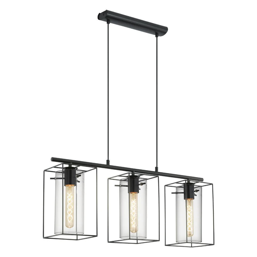 Loncino 3 light Pendant Black & Black Transparent