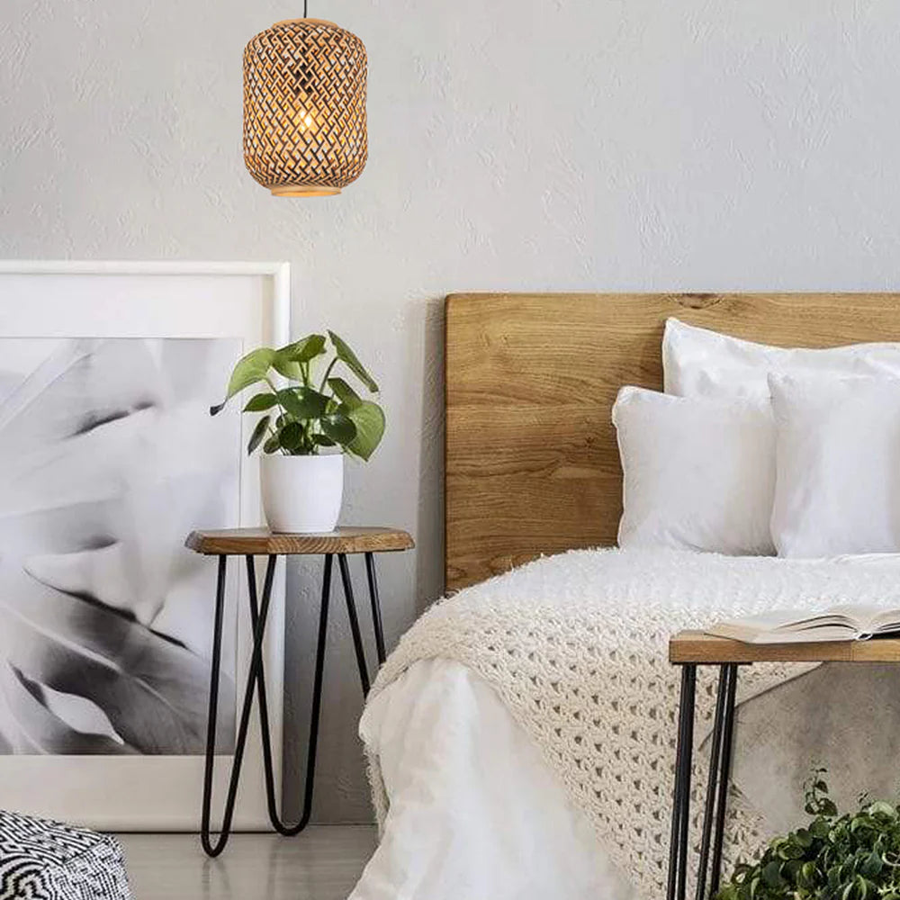 Interior Cylinder Brown/Natural Bamboo Cage 1 Light Pendant