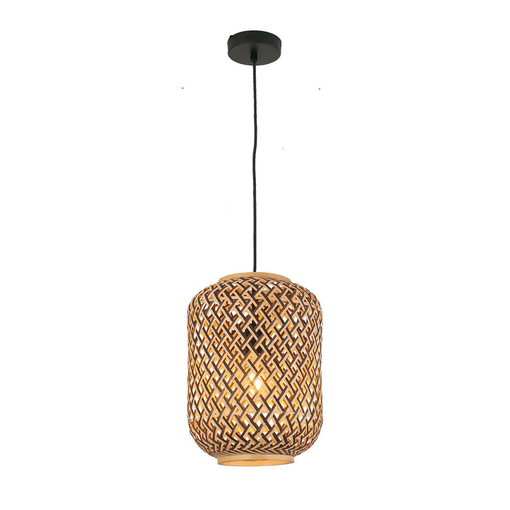 Interior Cylinder Brown/Natural Bamboo Cage 1 Light Pendant