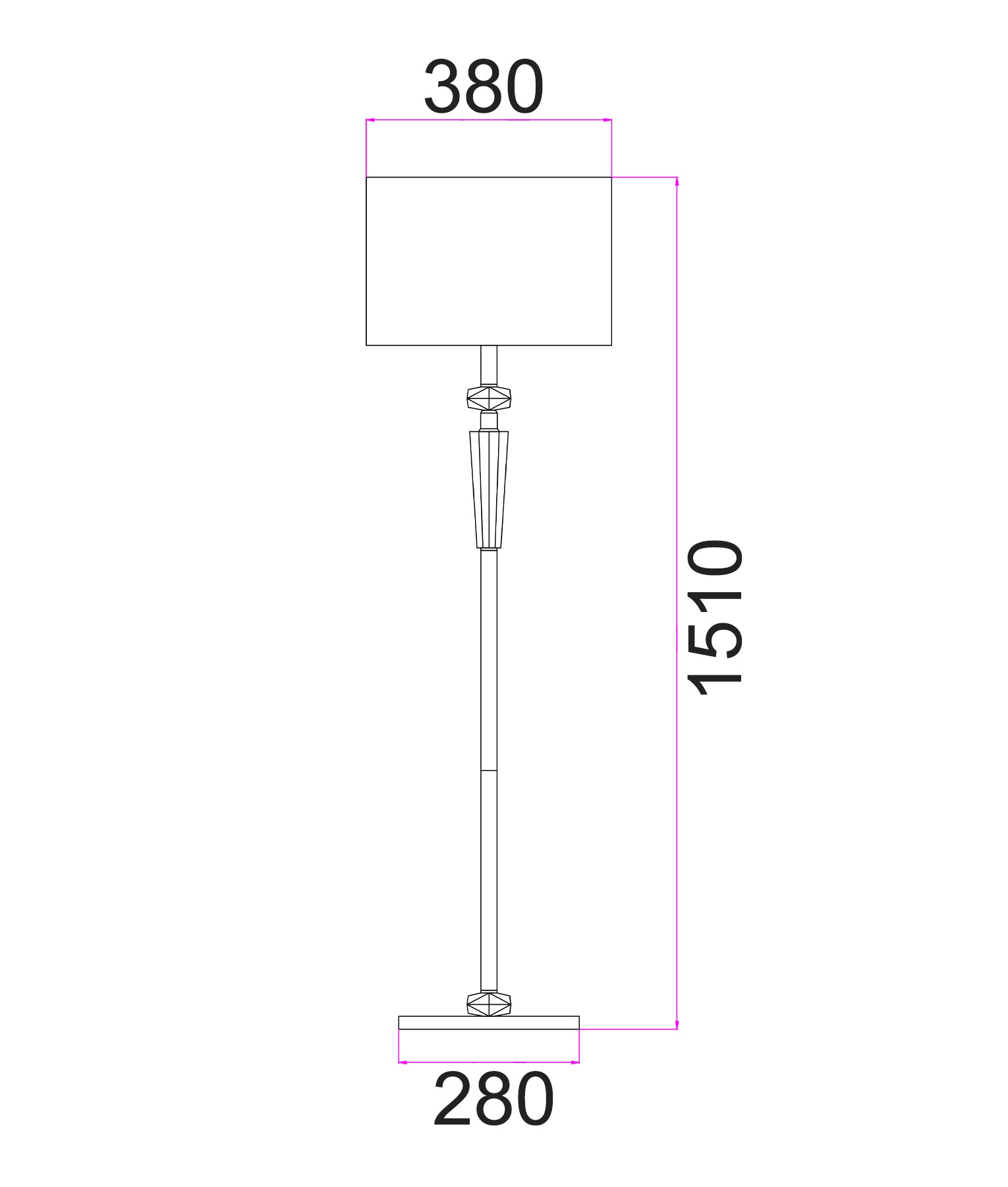 CRISTALLO: Interior Drum Shade Chrome Rod with Crystal Highlight Floor Lamp