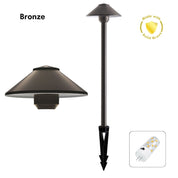 Domus DUSK-PATH-M - 4W 12V DC LED Tri-Colour G4 Replaceable Exterior Medium Hooded Spike Path Light IP65 Solid Brass - DRIVER REQUIRED-Domus Lighting-Ozlighting.com.au