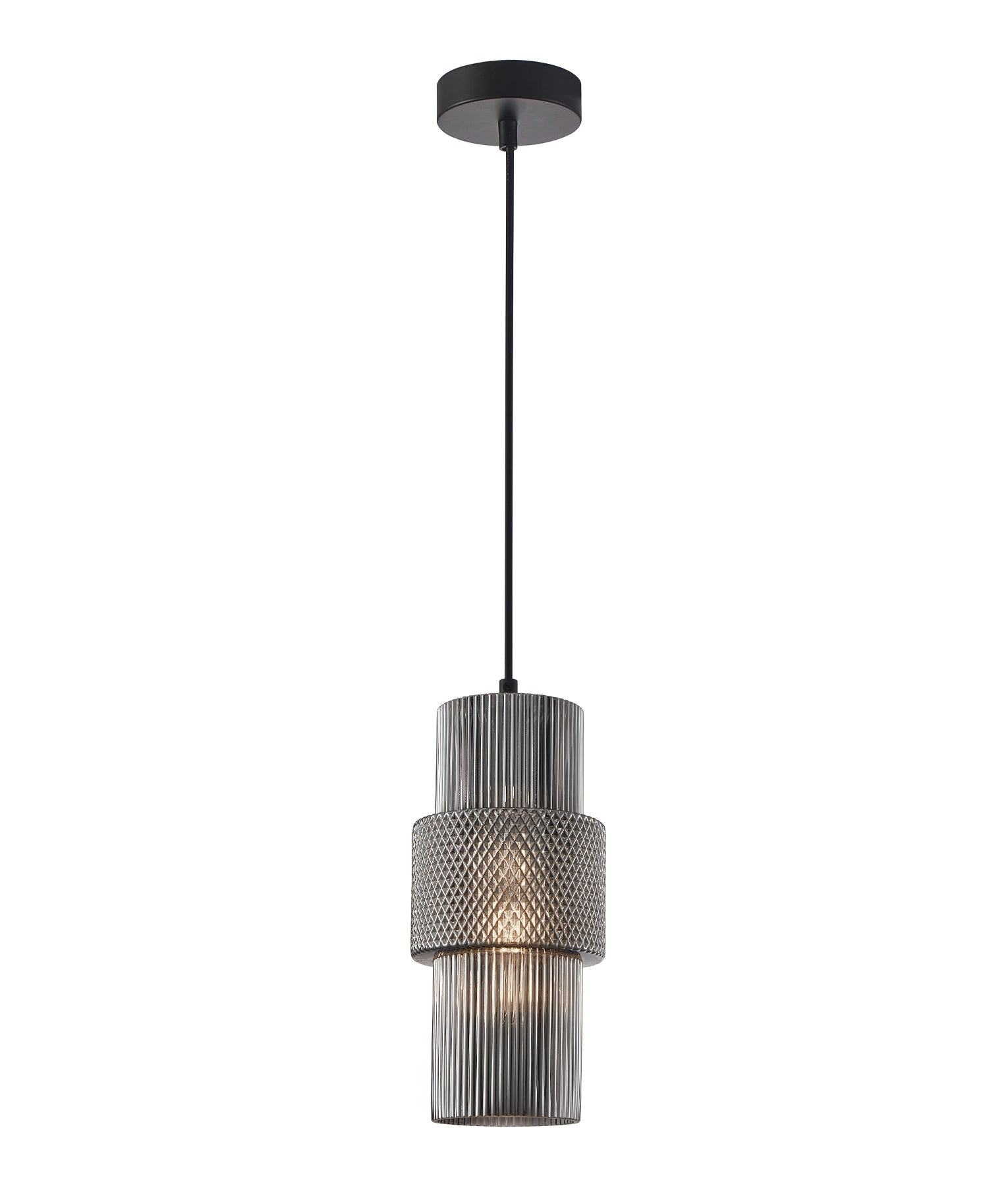 HUECA: Interior Double Cylinder Ribbed with Segment Pendant Lights