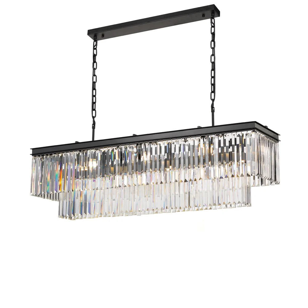 Serene 13 Light Pendant Rectangular 1200mm Antique Black & Crystals