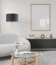 JAMBES: Drum Shade with Antique Brass Tripod Floor Lamps