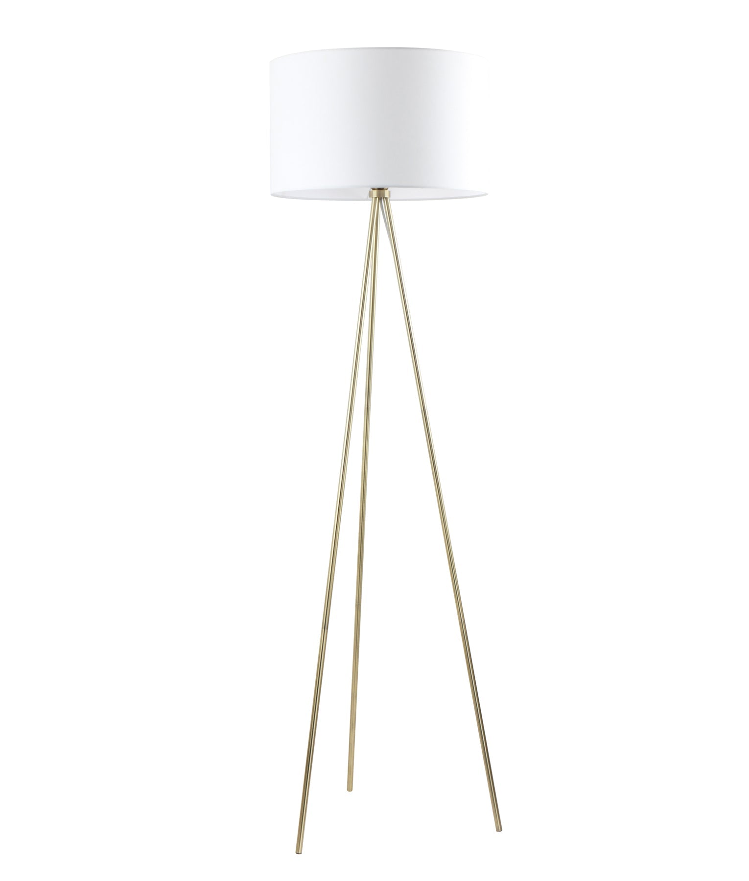 JAMBES: Drum Shade with Antique Brass Tripod Floor Lamps