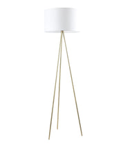 JAMBES: Drum Shade with Antique Brass Tripod Floor Lamps