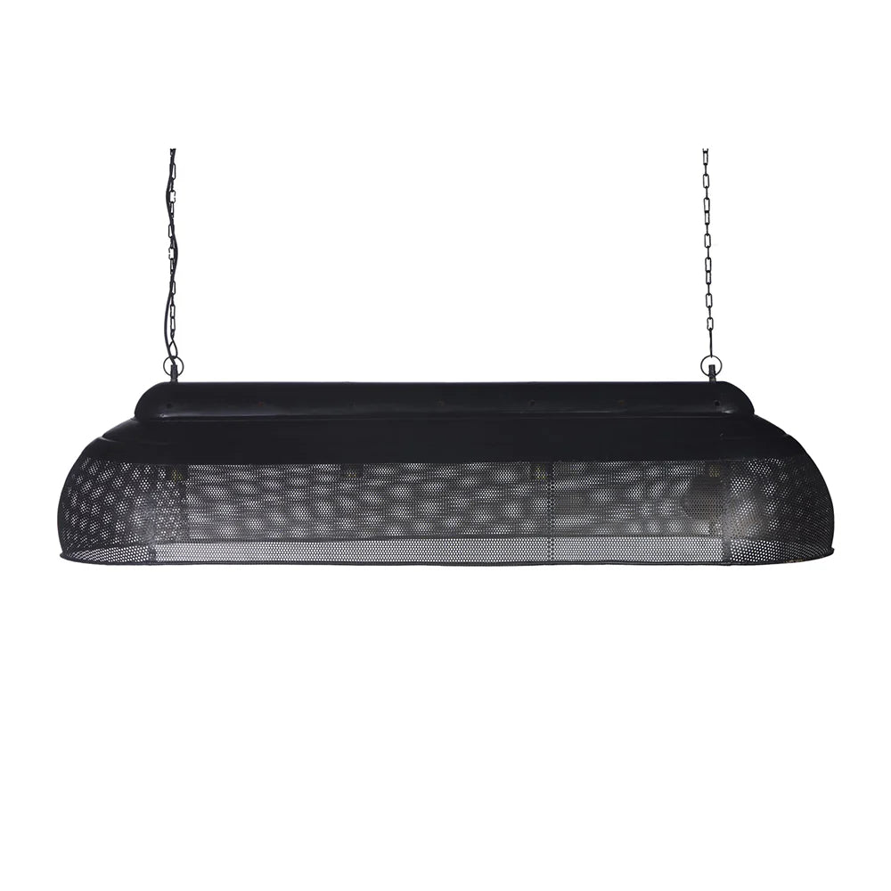 Riva 4 Light Extra Long Perforated Iron Elongated Pendant - Matt Black/Gold