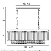 Serene 13 Light Pendant Rectangular 1200mm Antique Black & Crystals