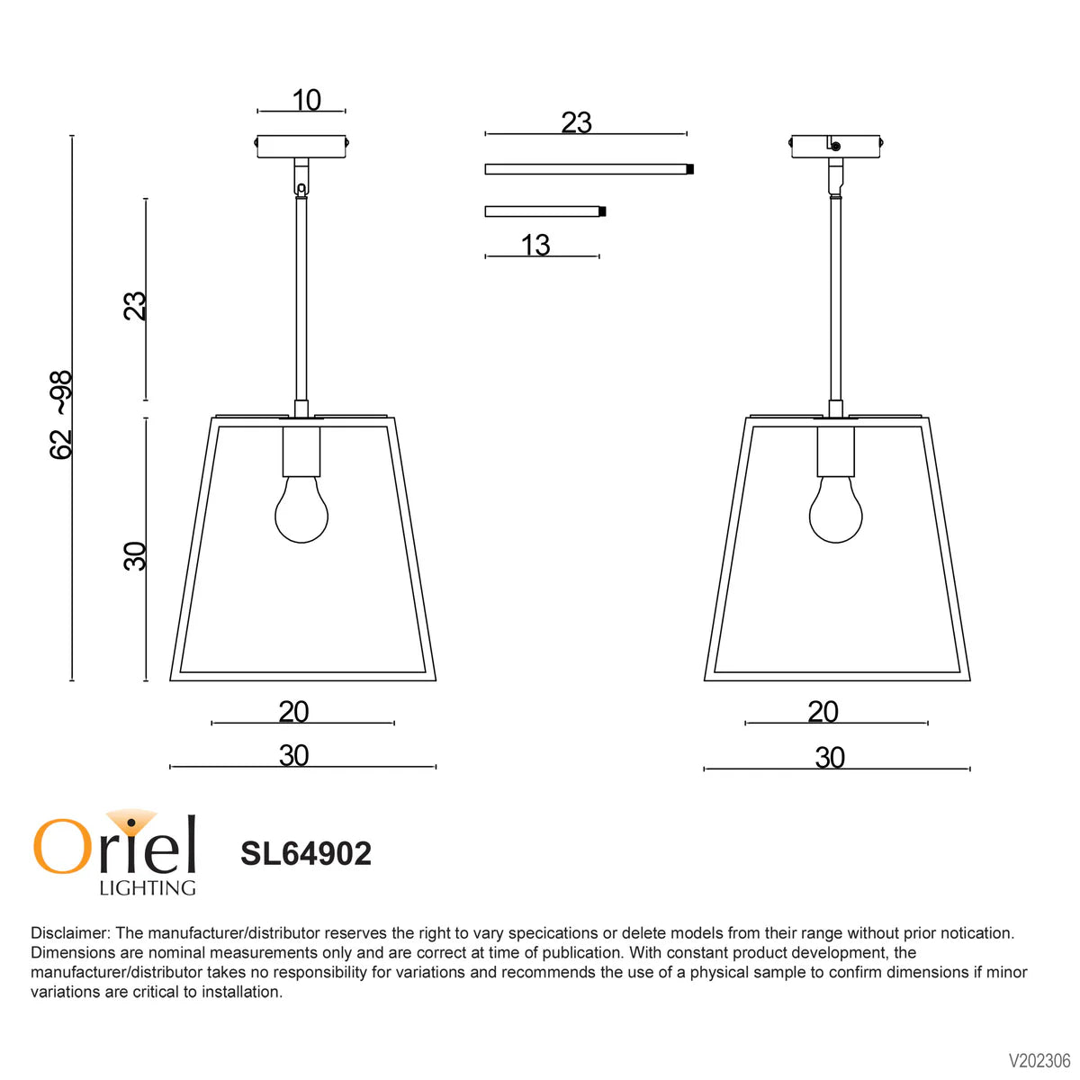 Eaton 1 Light Single Pendant Matt Black 300mm
