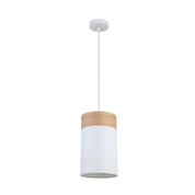 TAMBURA 1 White Cloth Shade With Blonde Wood Trim 1 Light Pendant Small