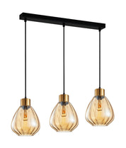 TULIP: Interior Bronze Amber / Smokey Black Wine Glass Ribbed Multiple Bar Base Pendant Lights