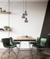 TULIP: Interior Bronze Amber / Smokey Black Wine Glass Ribbed Multiple Round Base Pendant Lights