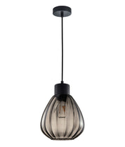 TULIP: Interior Bronze Amber / Smokey Black Wine Glass Ribbed Pendant Lights