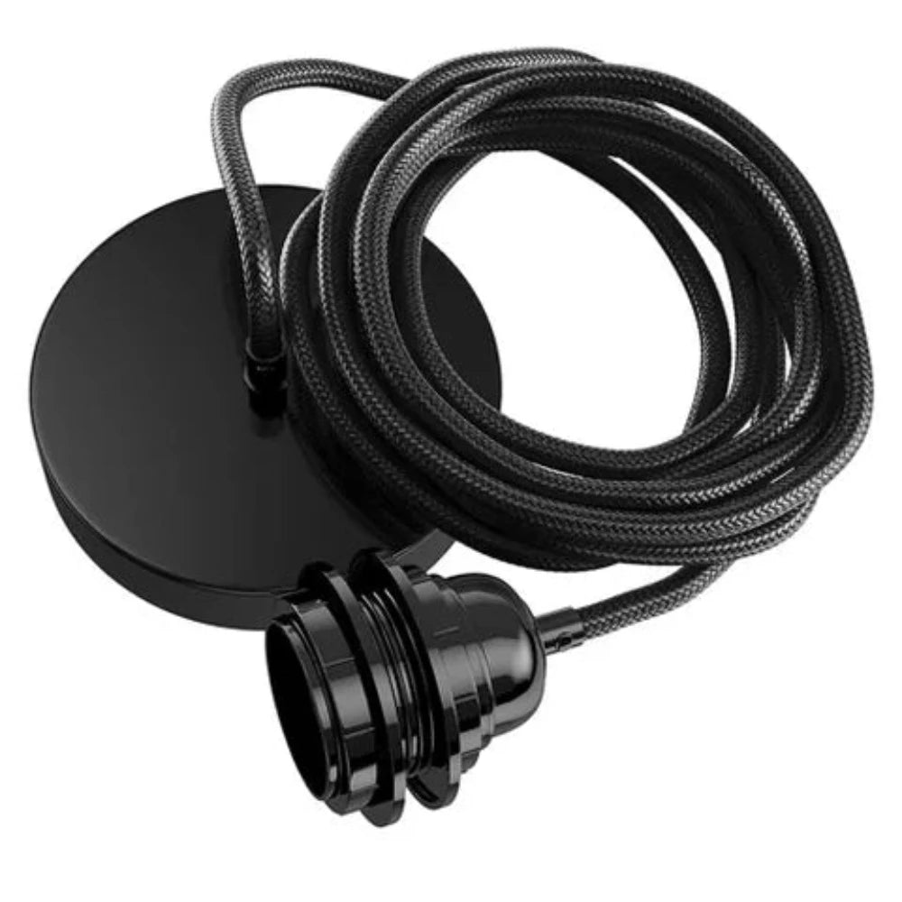 Cord With Lamp Holder And Canopy Black Metal