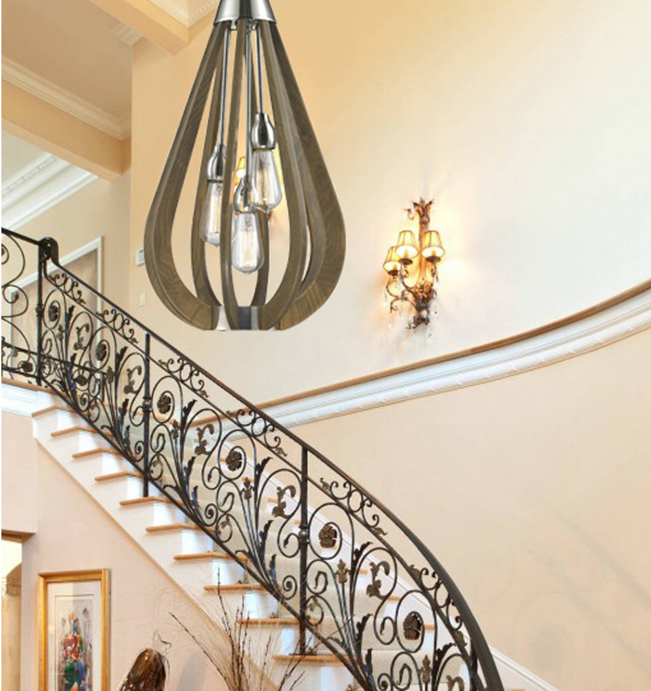 BONITO: Rustic Medium Taupe / Winter Moss Wood Tear Drop Pendant Light