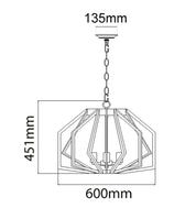 GAMBA: Industrial White Rustic Wide Angular Cage Pendant Light