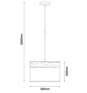 TAMBURA: Scandinavian Medium Drum Cloth Shade with Wood Veneer Trim Pendant Lights
