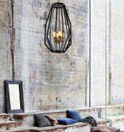 GAMBA: Industrial Black Rustic Narrow Angular Cage Pendant Light