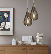 BONITO: Rustic Small Taupe / Winter Moss Wood Tear Drop Pendant Light