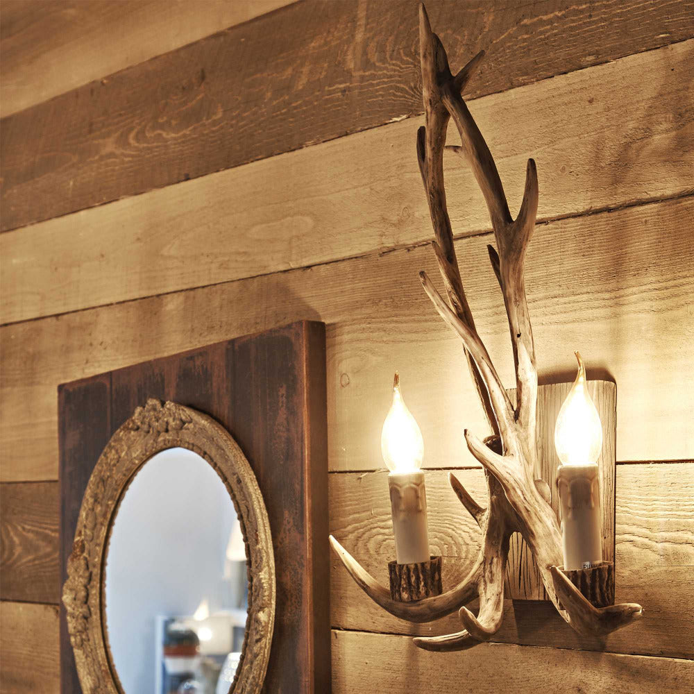 Chalet Ap2 Wall Sconce 2 Lights Beige Metal / Resin
