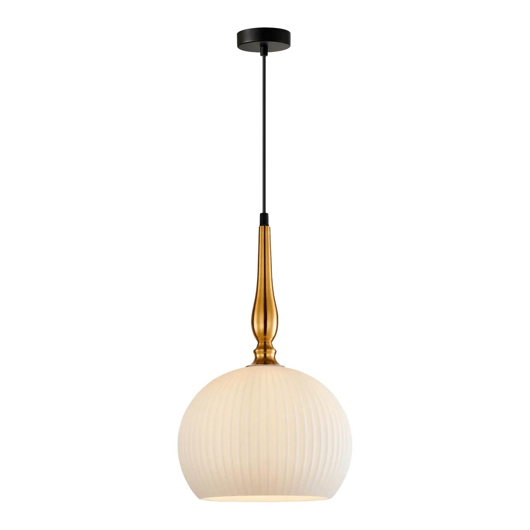 CALIZ: Interior Frosted Wine Glass Ribbed with Brass / Black Pendant Lights