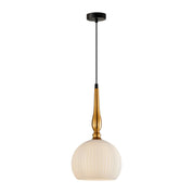 CALIZ: Interior Frosted Wine Glass Ribbed with Brass / Black Pendant Lights