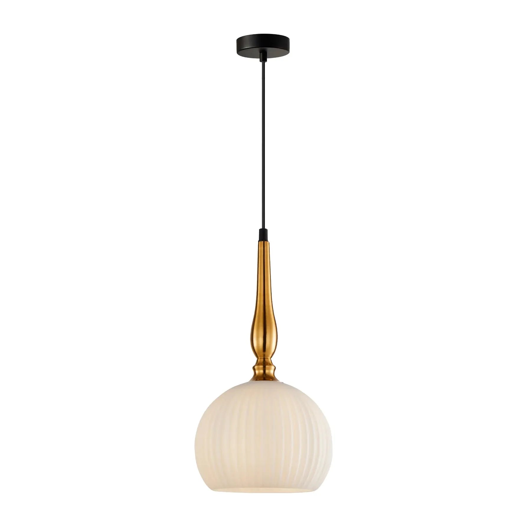 CALIZ: Interior Frosted Wine Glass Ribbed with Brass / Black Pendant Lights