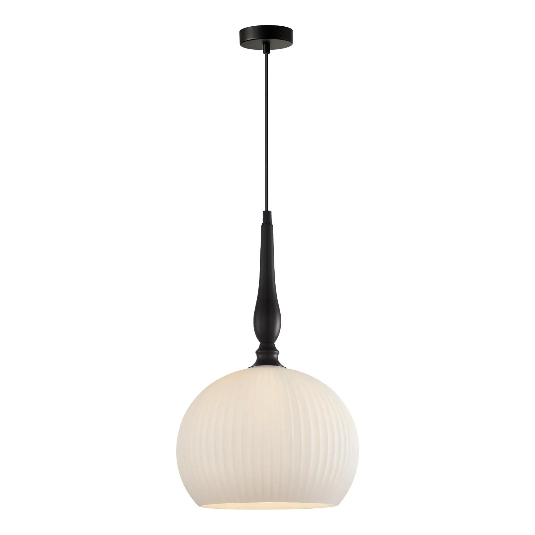 CALIZ: Interior Frosted Wine Glass Ribbed with Brass / Black Pendant Lights