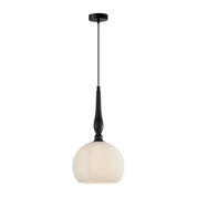 CALIZ: Interior Frosted Wine Glass Ribbed with Brass / Black Pendant Lights