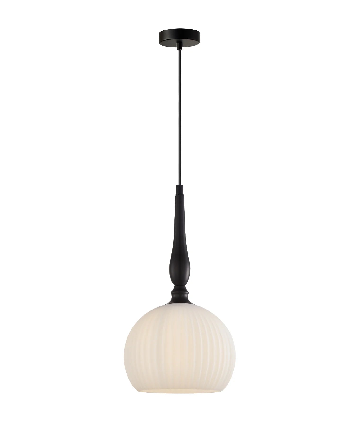 CALIZ: Interior Frosted Wine Glass Ribbed with Brass / Black Pendant Lights