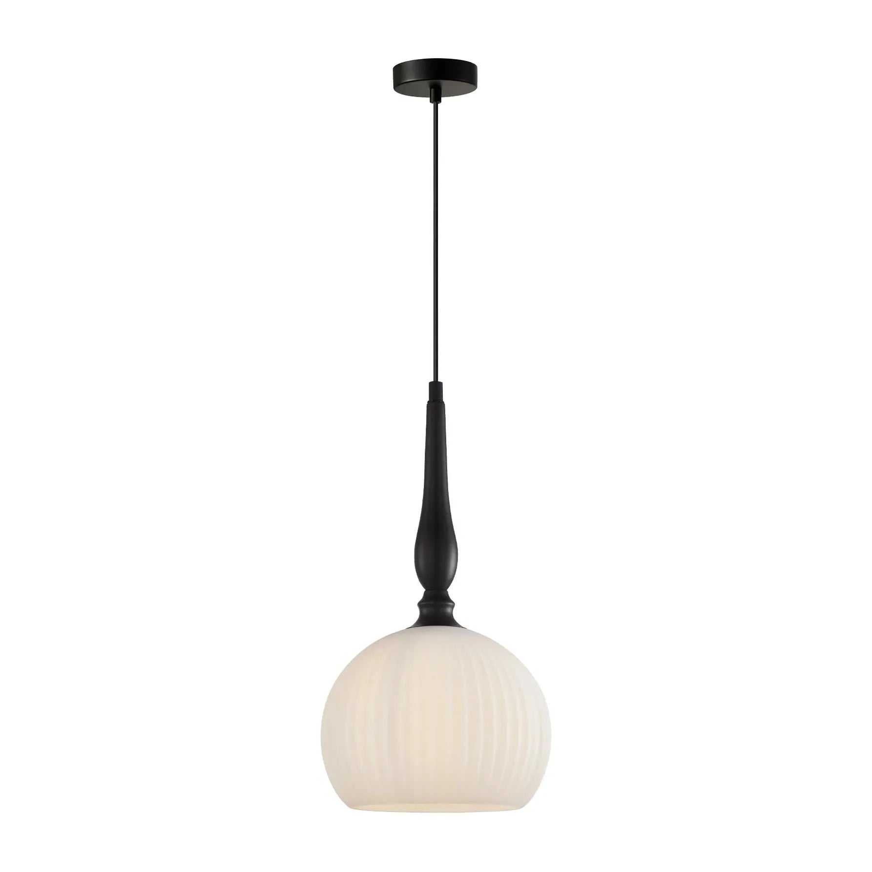 CALIZ: Interior Frosted Wine Glass Ribbed with Brass / Black Pendant Lights