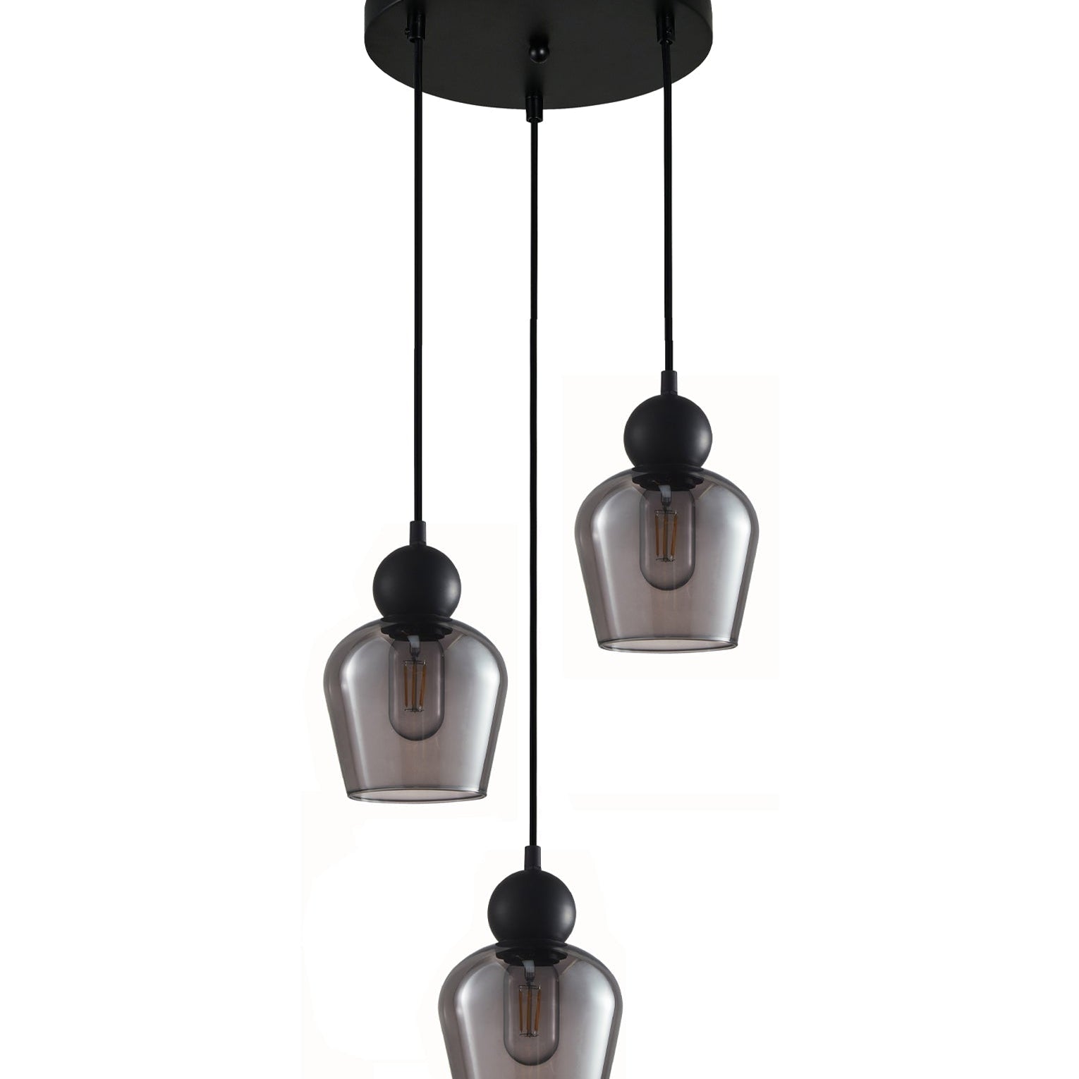  Smokey Black Glass Ellipse Multiple Round Base Pendant Lights