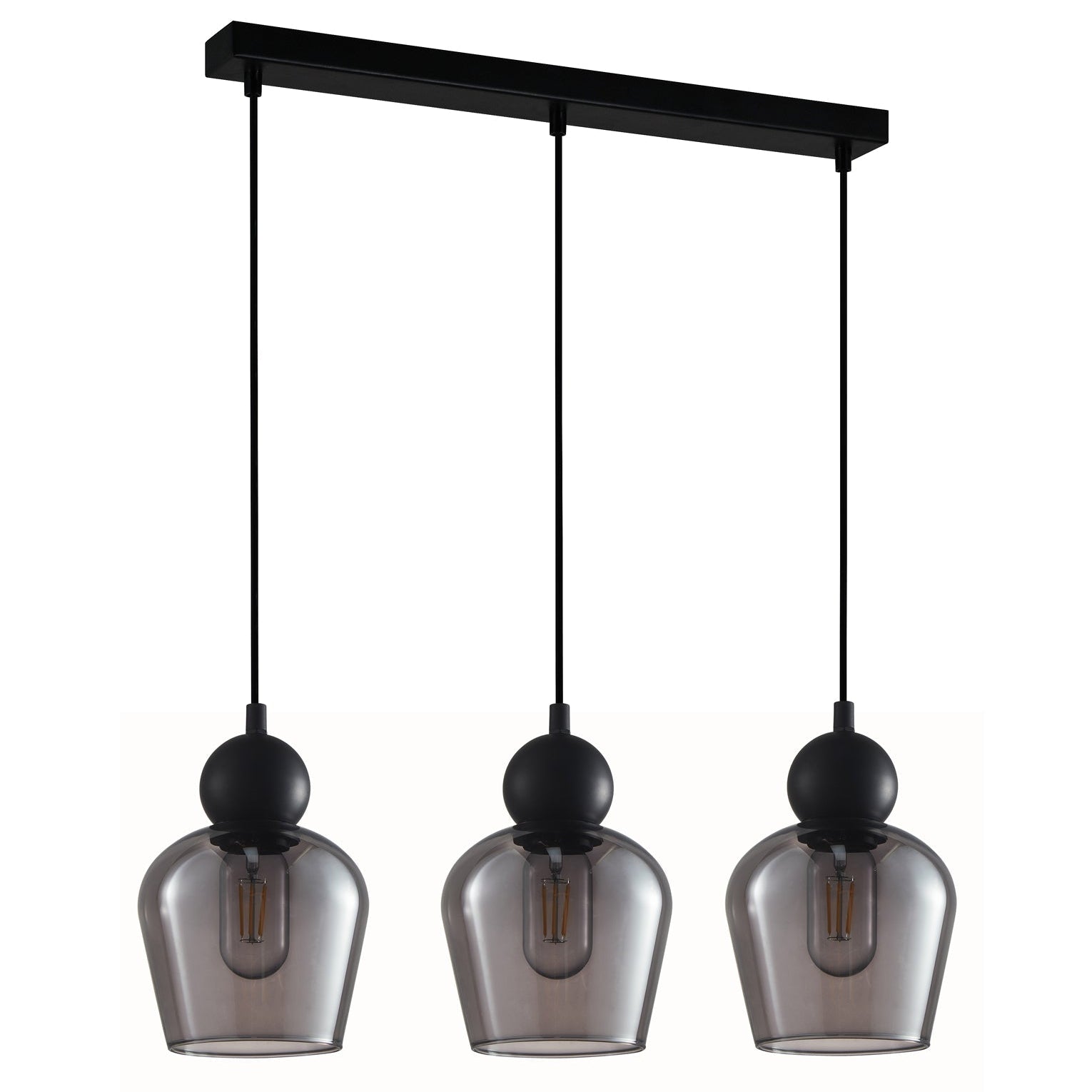  Smokey Black Glass Ellipse Multiple Bar Base Pendant Lights