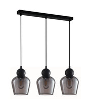 CHAMPAN: Interior Bronze Amber / Smokey Black Glass Ellipse Multiple Bar Base Pendant Lights