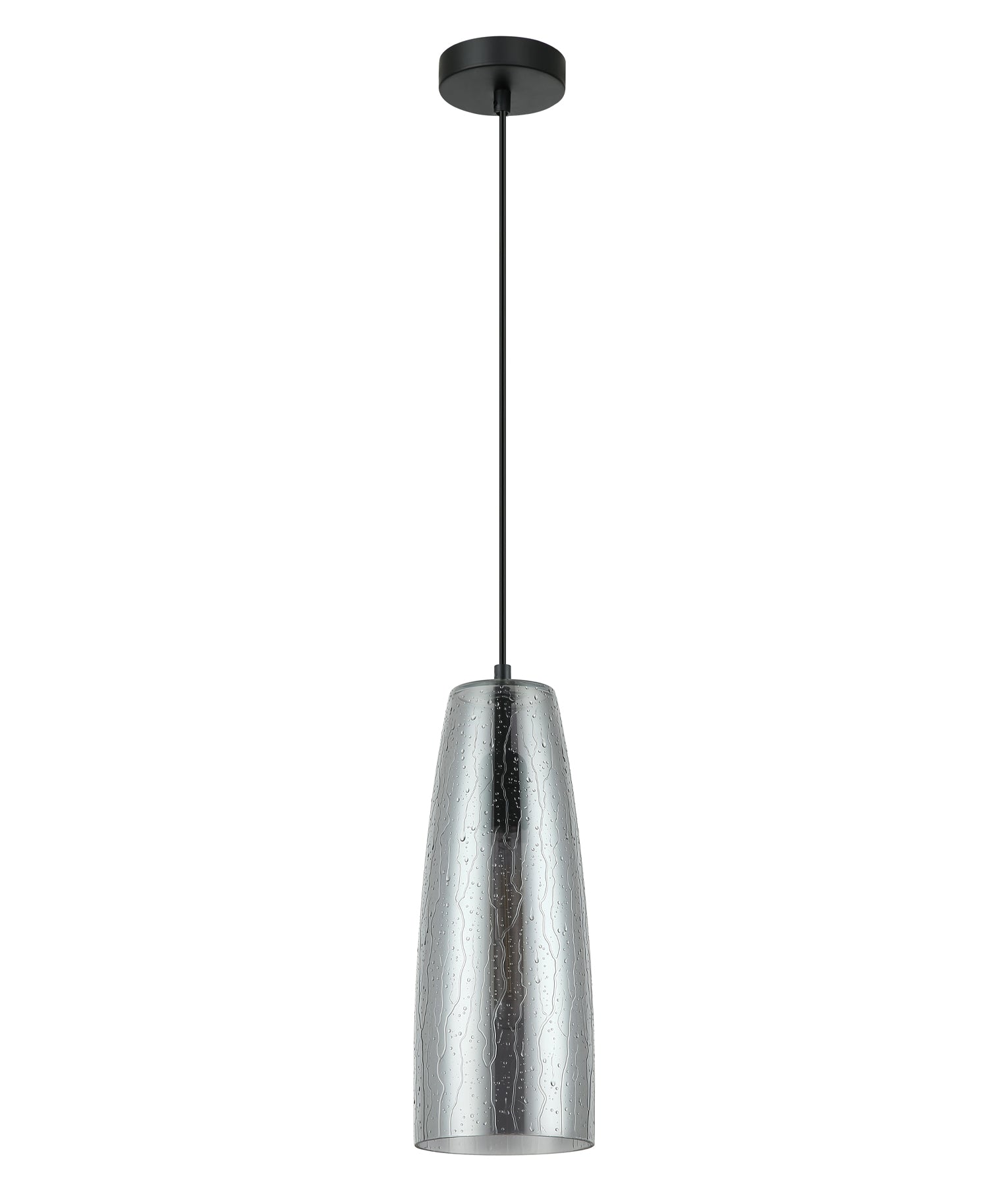 CHUVA: Smokey Black Mirror Finish Glass with Rain Drop Effect Long Cone Pendant Light