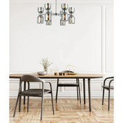 CLESSIDRA: Interior Mirror Finish Smokey Black / Opal Glass Ellipse x12 Round Base Pendant Lights