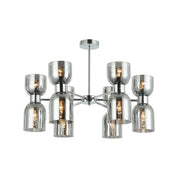 CLESSIDRA: Interior Mirror Finish Smokey Black / Opal Glass Ellipse x12 Round Base Pendant Lights