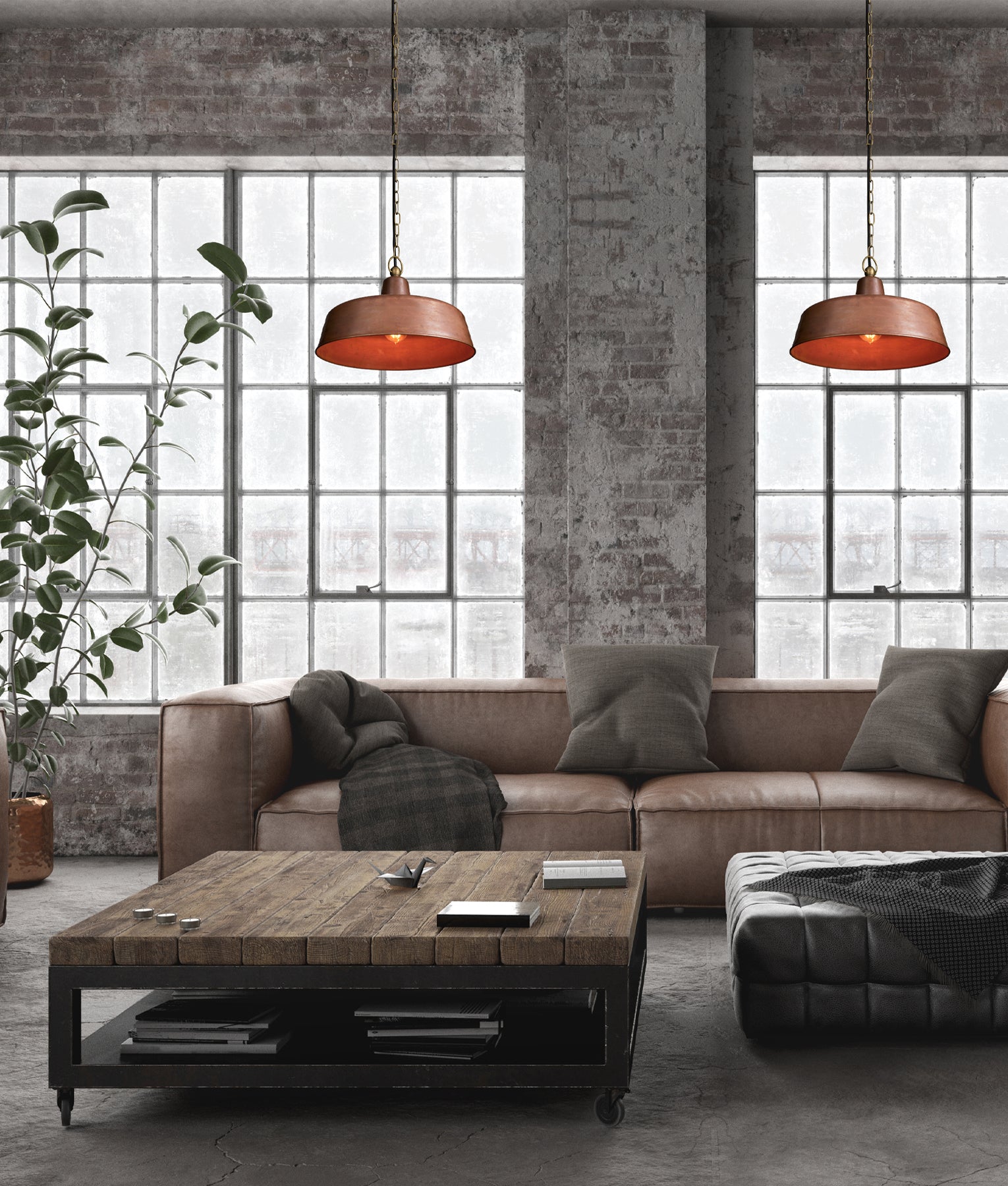 DEKSEL: Industrial Rustic Aged Copper Interior Dome Shape Pendant Light