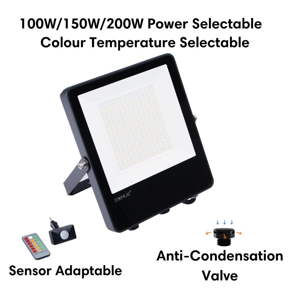 200W LED Tri-Colour Power Selectable Sensor Adaptable Medium Size DIY Floodlight IP66-Domus Lighting-Ozlighting.com.au