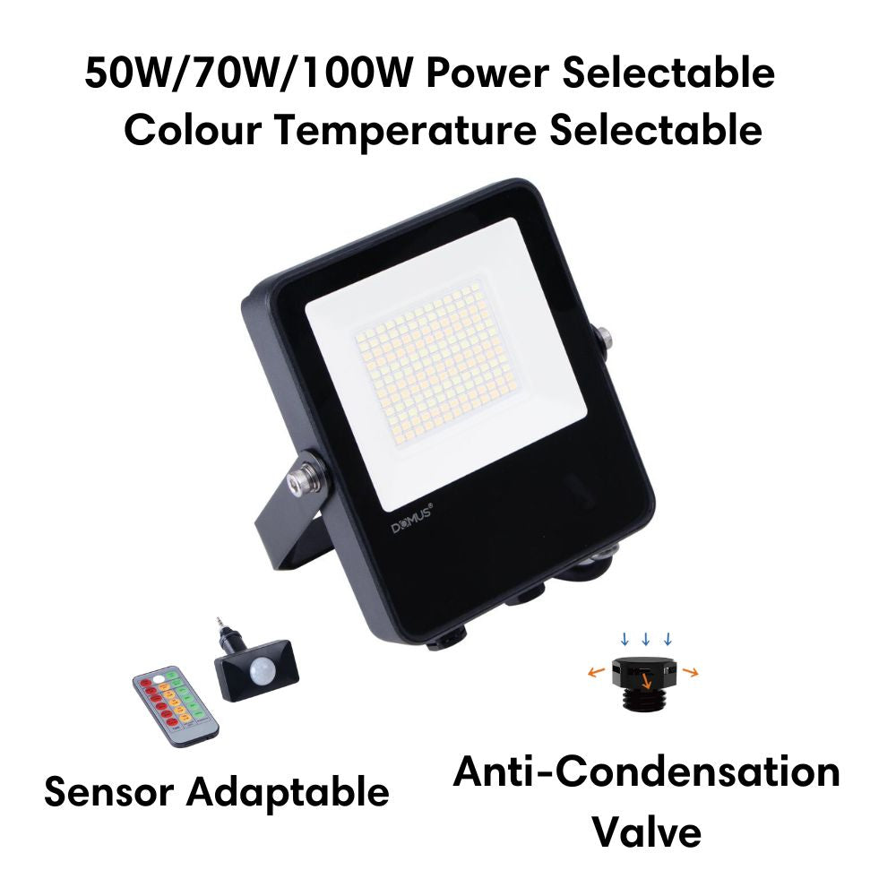 100W LED Tri-Colour Power Selectable Sensor Adaptable Small Size DIY Floodlight IP66-Domus Lighting-Ozlighting.com.au