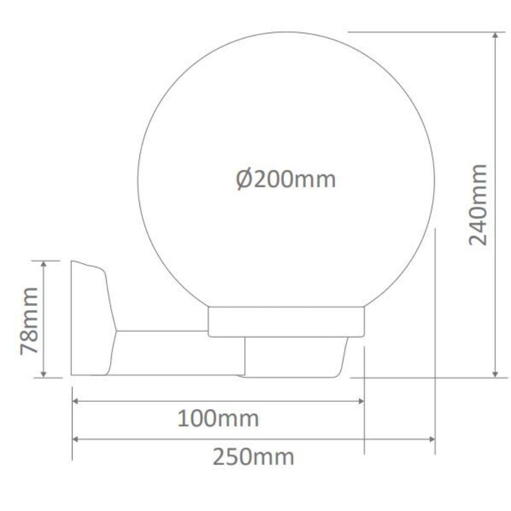 Domus POLYWALL-BLK - 200mm Polycarbonate Sphere & Arm Wall Light Black-Domus Lighting-Ozlighting.com.au