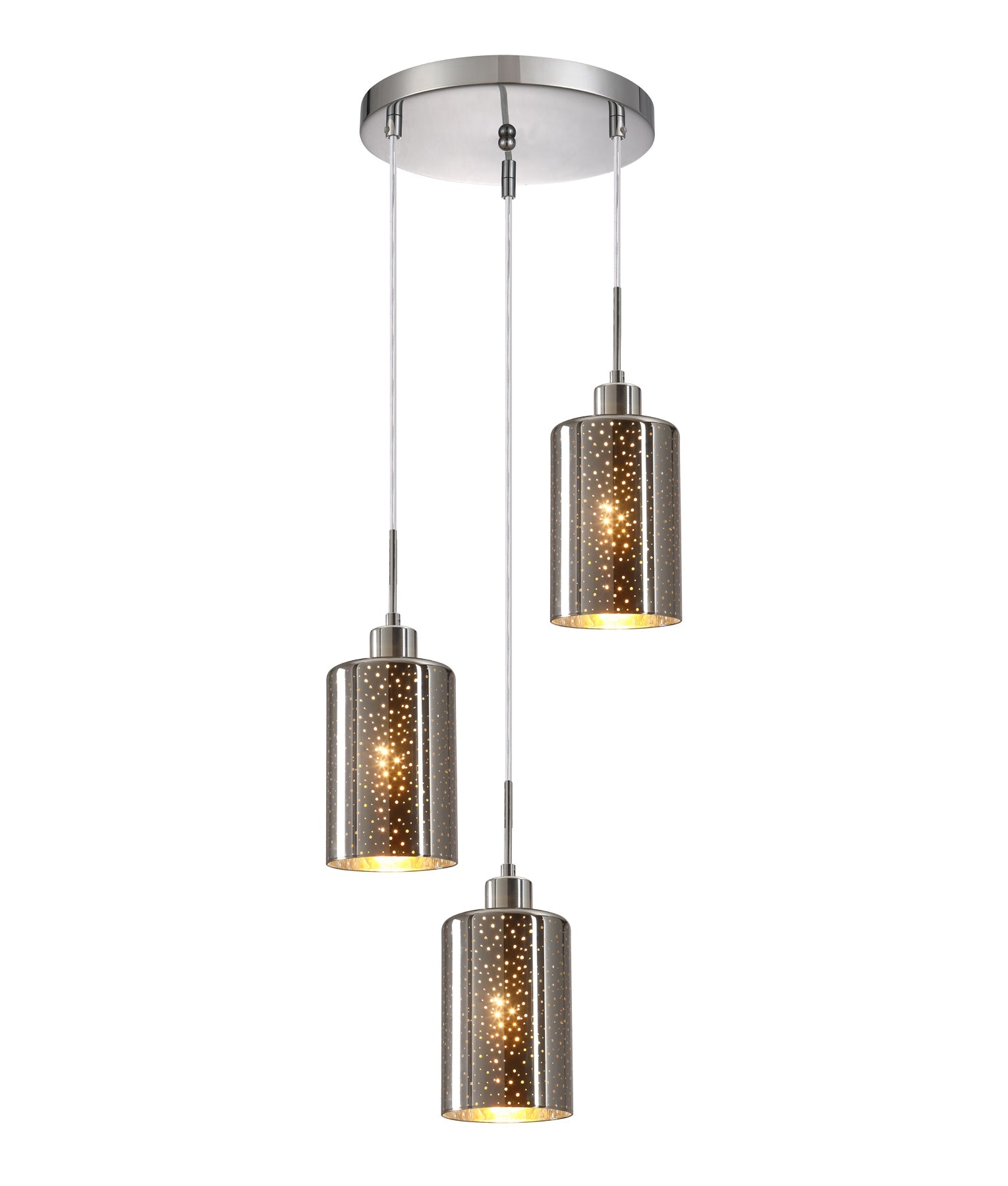 ESPEJO3: Interior Iron & Chrome Oblong Glass with Dotted Effect Pendant Lights