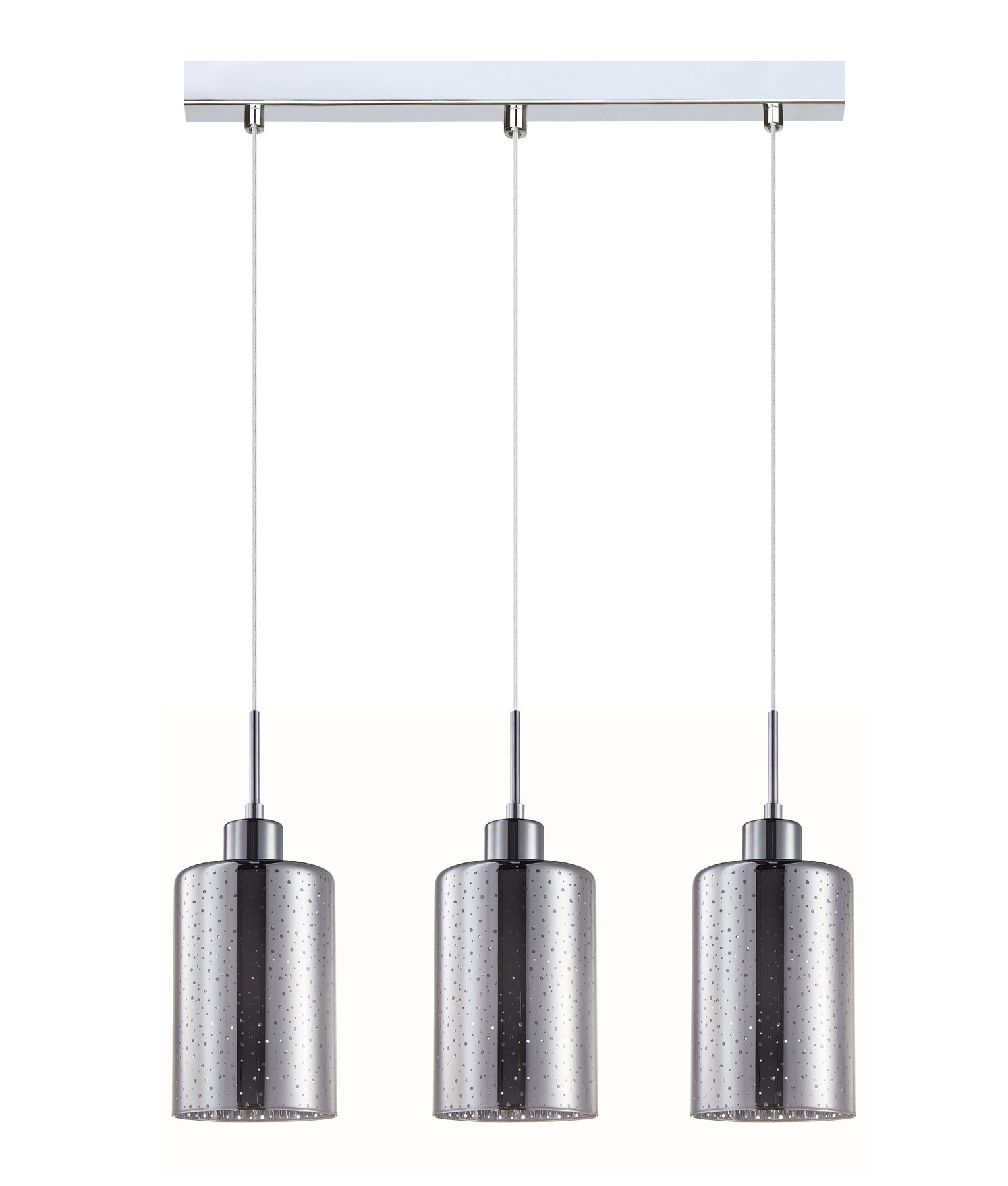 ESPEJO3: Interior Iron & Chrome Oblong Glass with Dotted Effect Pendant Lights
