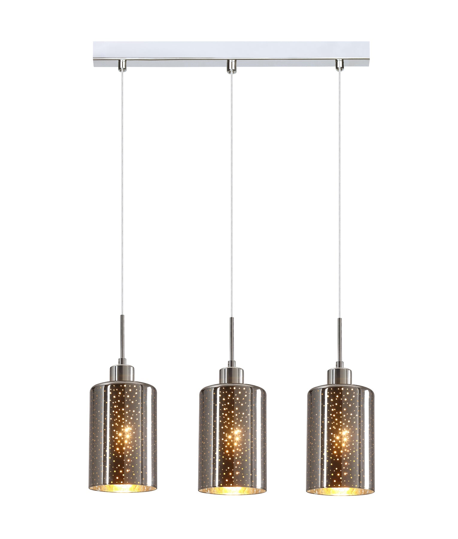 ESPEJO3: Interior Iron & Chrome Oblong Glass with Dotted Effect Pendant Lights