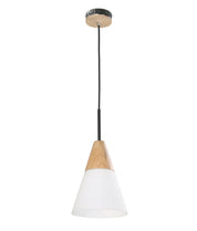 FINN: Scandinavian Blonde Wood & Opal Glass Medium Cone Pendant Light