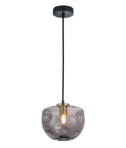 FOSSETTE: Interior Dimpled Smokey Black Mirror Finish Glass Pendant Light