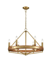 FUNALE: Interior Candelabra Natural Wood / Oak Wood 6-Light Pendant Lights