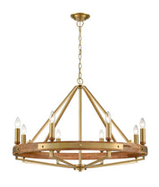 FUNALE: Interior Candelabra Natural Wood / Oak Wood 8-Light Pendant Lights