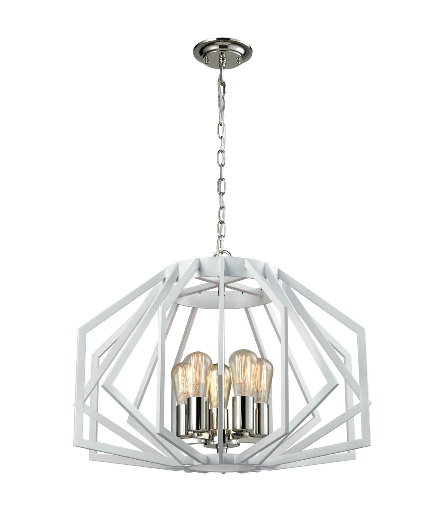 GAMBA: Industrial White Rustic Wide Angular Cage Pendant Light